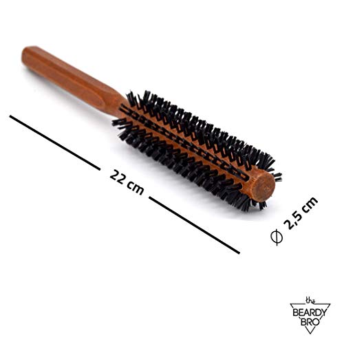 Foto von The Beardy Bro I Vegane Rundbürste für Männer und Frauen I Föhnbürste für dünnes Bart und Haare I Haarbürste zum föhnen und glätten I Pony Bob und Undercut - Volumen Bürste 25mm