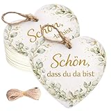 50 Stück Schön Dass Du Da Bist Anhänger Herz Eukalyptus, 5cm Geschenkanhänger Hochzeit, mit Schnur, Papieranhänger, für Geschenkverpackung, Geburtstag, Babyparty, Flaschen,Taufe, Weihnachten
