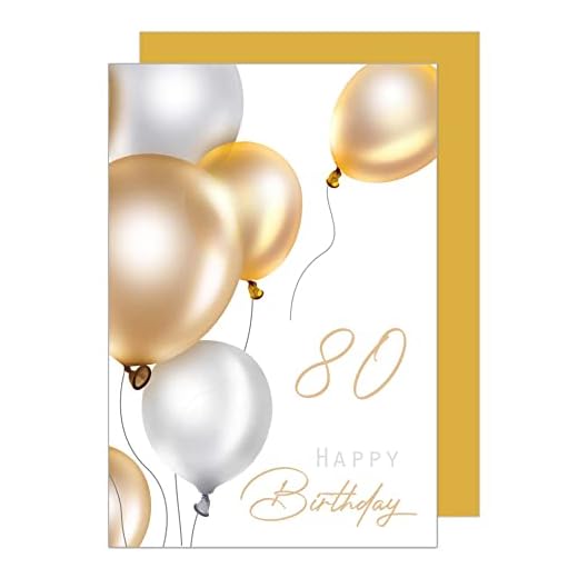 Edition Seidel Tarjeta de felicitación de 80 cumpleaños con sobre, feliz cumpleaños, hombre mujer, oro (GZ349-80 SW023)