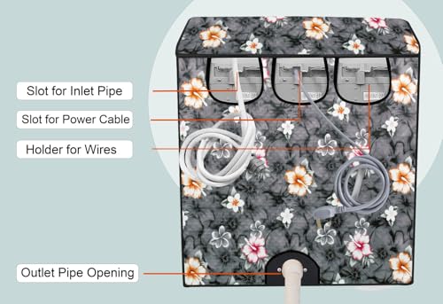 Image of Stylista Washing Machine Cover Compatible for Whirlpool 10.5 kg semi Automatic ACE 10.5 XL Floral Pattern Grey