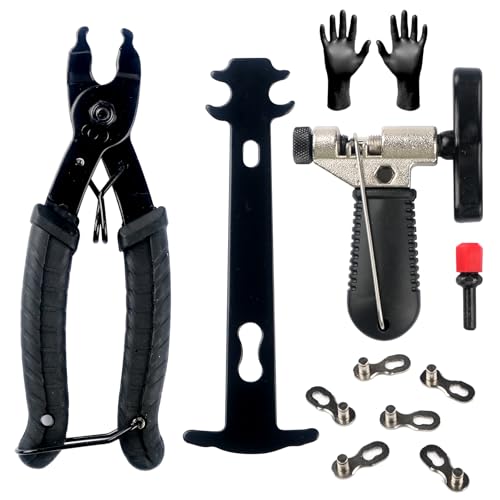 3Stks Universal Fahrradkette Werkzeug Set, Tragbar Schwarz Kettenschlosszange, Werkzeug Zum Entfernen von Kettengliedern, Ketten Reparatur Prüfer mit Handschuhen 3 Paar Link für Rennrad 6-10 Fach