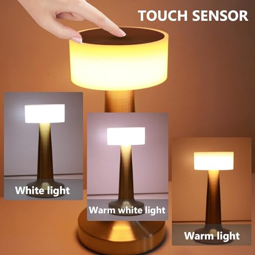 NYRWANA Table Lamp | 2000 mAh Battery | Table Lamp for Bedroom, Table Lamp for Living Room, Lamps for Bedroom, 3 Colour Touch Control - Metal (Gold) - Image 6