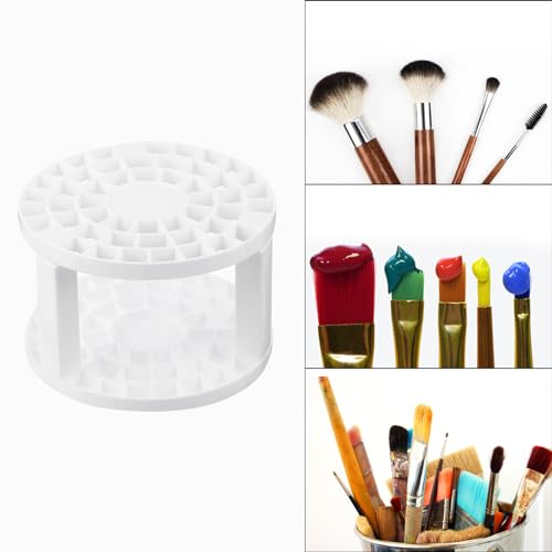 Image of PATIKIL 2pcs Paint Brush Holder, Paint Brush Storage Organizer 49 Holes Plastic Paint Storage Desk Stand Round for Artist Desk Makeup Pencil, White
