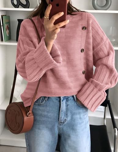 Image of PRETTYGARDEN Womens Sweaters Fall 2026 Casual Long Sleeve Crewneck Button Loose Winter Knit Pullover Sweater Tops
