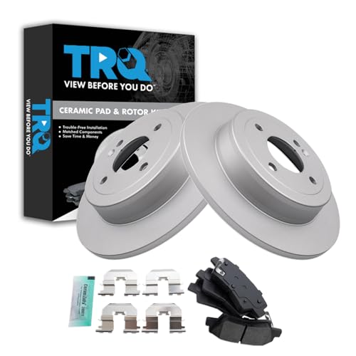 Image of TRQ Rear Brake Pad and Rotor Set Semi Metallic Coated Rotors Compatible with 2012-2017 Hyundai Accent 2012-2017 Kia Rio