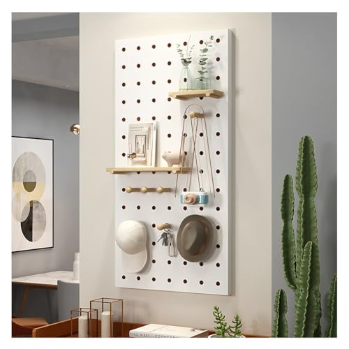 Solid Wood Perforated Board, 16 Mm Thick Wall Storage Board, Storage Wall Display Pegboard Panel Kits, Multifunctional Perforated Tool Storage Holder, for Bedroom, Study, Office(White,60x120 cm)