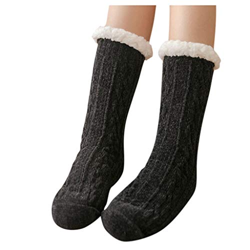 Luckywaqng Chaussettes antidérapantes Chaussettes résistantes au sol Chaussettes d'hiver dames Chaussettes plus épaisses Tapis Chaussettes en coton sans caoutchouc Hommes 50, Noir , taille unique Cover