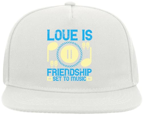 Atspauda Love is Friendship Set to Music Slogan Snapback visiera piatta misto cotone cappello bianco, bianco, Taglia unica