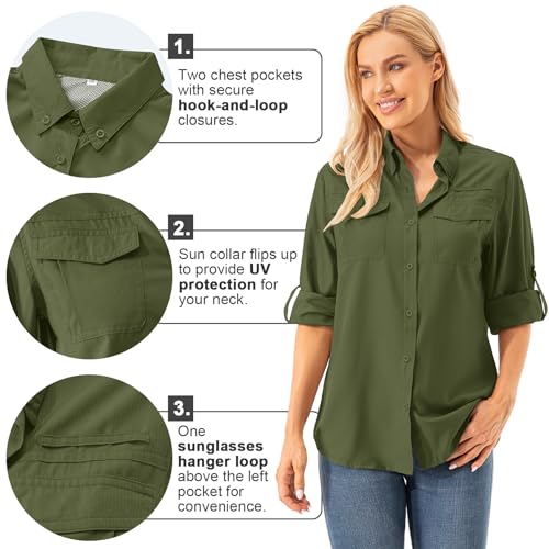 Womens UPF 50+ UV Sun Protection Safari Shirts Long Sleeve Outdoor Cool Quick Dry Fishing Hiking Gardening Shirts2