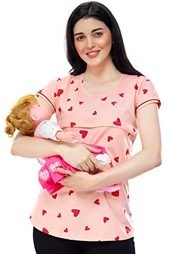 Image of ZEYO Women's Regular Fit Cotton Maternity Heart Printed Feeding Top 5345