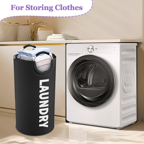Image of 95L Large Laundry Hamper for Adult, Foldable Black Laundry Basket with Soft Handles, Freestanding Dirty Clothes Hampers, Portable Laundry Bin for Flat, Bathroom, Black
