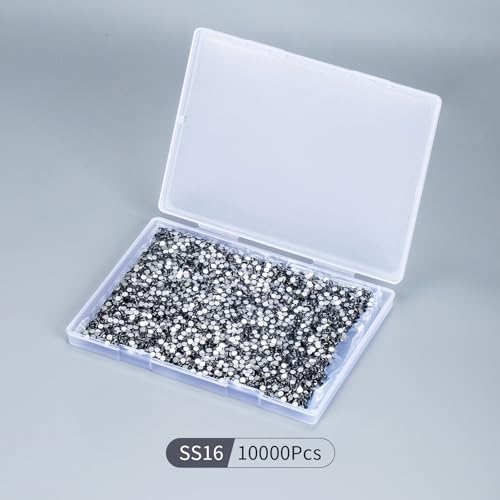 Image of 10000PCS Black Rhinestones Bulk, Flat Back Crystal Glass Stone Round Gems,SS16, 3.8-4.0mm