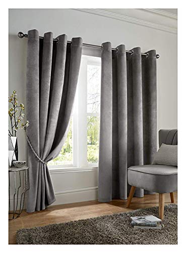 Image of Alan Symonds Velvet Blackout Ring Top Eyelet Thermally Efficient Curtains - Silver (90" x 90" (229x229cm))