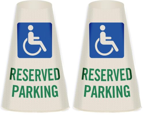 Image of SmartSign inchReserved Parking with Handicapped Symbol inch Bright Reflective Cone Message Sleeve, [Cone Not Included] (Pack of 2)
