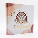 Freundebuch für die Schule mit Regenbogen-Motiven | Erinnerungsbuch zum Ausfüllen mit Platz für 30 Freunde & 5 Wegbegleiter (z. B. Lehrer) | Beliebtes Geschenk für Mädchen im Grundschulalter