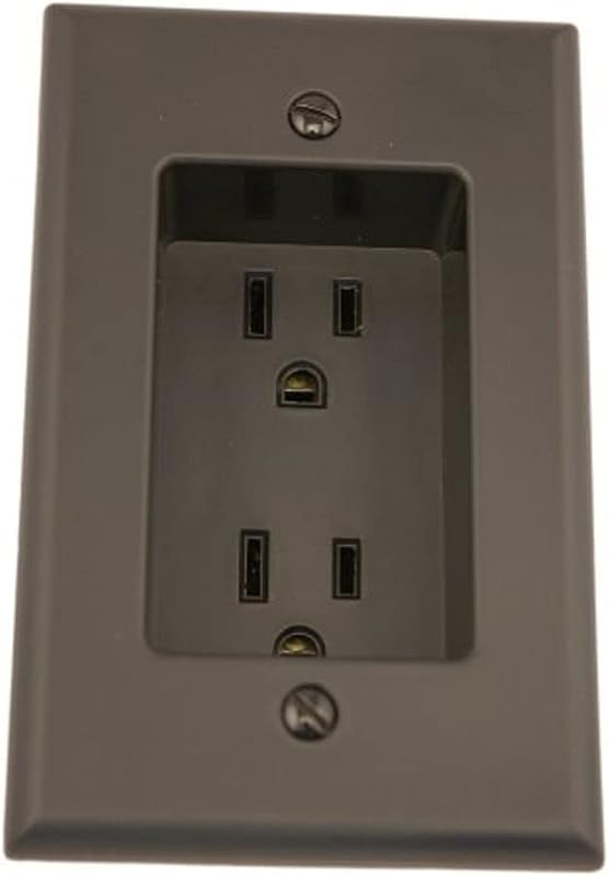 Leviton 15 Amp 1-Gang Recessed Duplex Receptacle, Residential Grade, with Screws Mounted to Housing, 689-E, Black