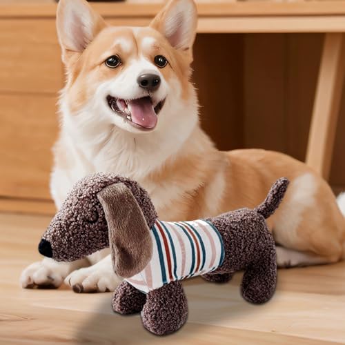Quietschende Hundespielzeug, Dackel -Plüsch -Haustierspielzeug Mit Klang, Interaktives Hundepuzzlespielzeug, Hundespielzeug Dackel - Stressabbau Für Hunde I Zahnpflege Für Welpen, Mittelgroß & Große