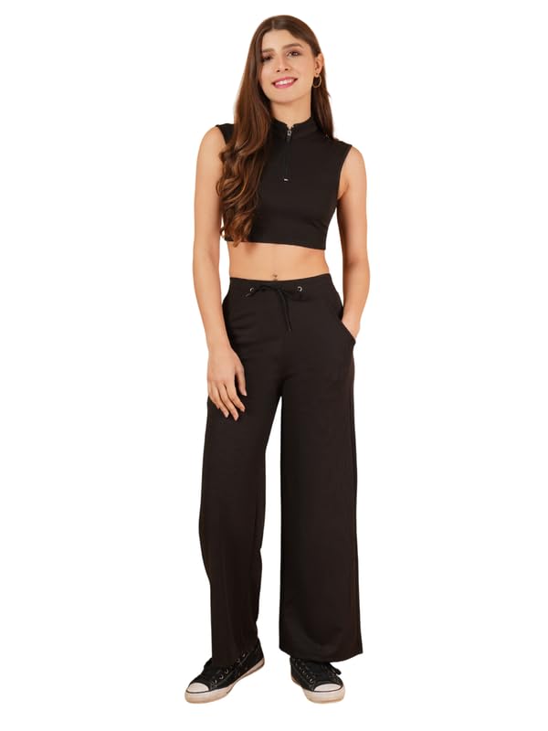 r cube Women's Black Cotton Blend Co Ord Set with Crop Top and Wide Leg Pants-picture-17
