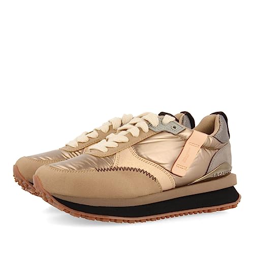 Sneakers Doradas Monocolor Acolchadas con Detalles para Mujer gladsaxe