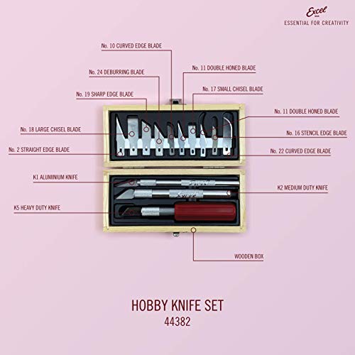 Excel Blades Sharp Hobby Knife Set, Precision Cutting Tool Set for Vinyl, Paper, Wood, Leather, Craft Knife Bulk Set Includes Light To Heavy Duty Knives and 13 Blades - Thumbnail 2
