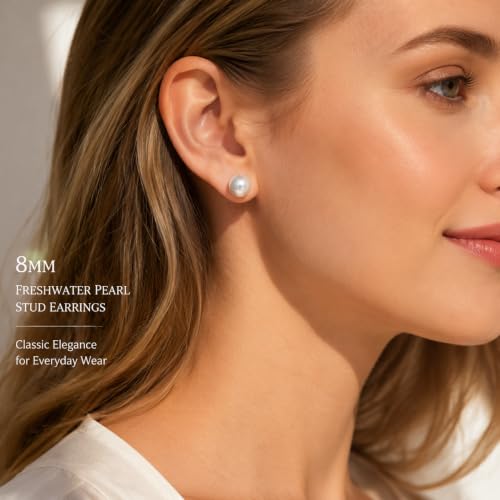 Freshwater Pearl Stud Earrings for Women 925 Sterling Silver 8mm Gift - image 2