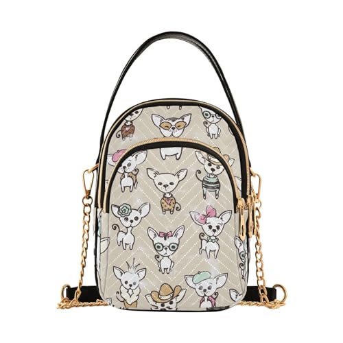 UWSG Women's Crossbody Handbags with Zipper Cute Chihuahua Dog Casual Leather Small Travel Purses Crossbody Bags for Ladies