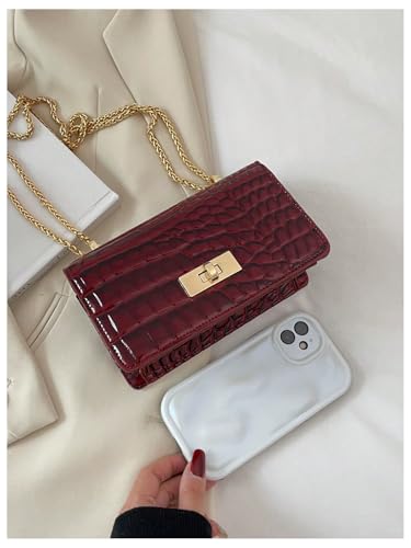 SweatyRocks Women's Crocodile Top Handle Leather Shoulder Handbags Crossbody Bag4