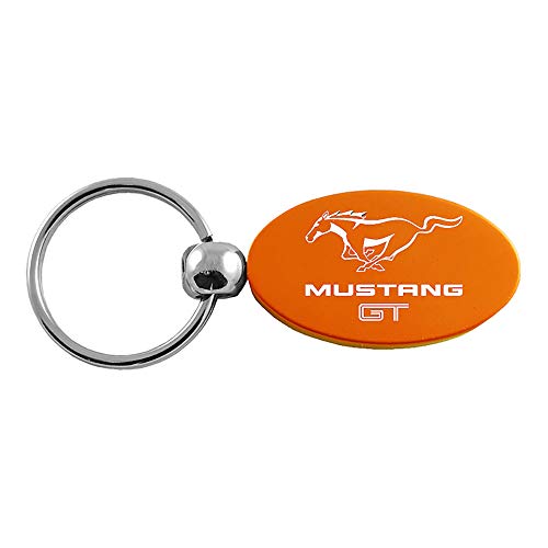 Ford Orange Aluminum Metal Oval Mustang GT Logo Key Chain Fob Chrome Ring