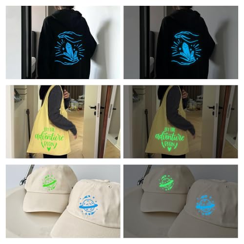 Image of HTVVETUR Glow in The Dark HTV Heat Transfer Vinyl Roll 12 Inch by 10 Feet Iron on DIY for T-Shirt PU Stretch Elastic HTV Vinyl (Dark in Glow Yellow, 10FT)