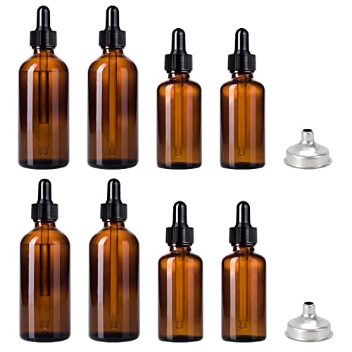 Lxlovesm 8 Pcs 1Oz+2Oz Amber Glass Dropper Bottle,Tincture Bottles With Eye Droppers,Leakproof Essential Oils Bottles,Come With 2 Stainless Steel Funnels #TOP21