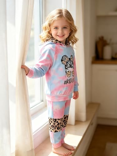 Image of Kid Toddler Girl Clothes - Tie Dye Hoodie Sweatshirt Girl Outfits Pullover Jogger Hooded Sweatpant Set