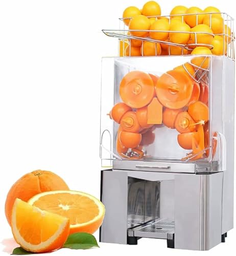 Exprimidor de Naranjas eléctrico Comercial de 120 W con alimentación y pelado automáticos, de Acero Inoxidable, para Naranjas y Limones.