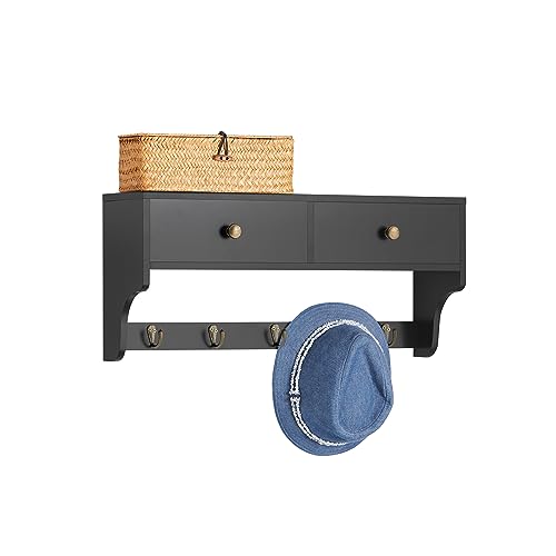 SoBuy FRG178-SCH Estantería Moderna de Pared Perchero de Pared para Entrada con 5 Ganchos y 2 cajones 60 x 15 x 27 cm Negro ES