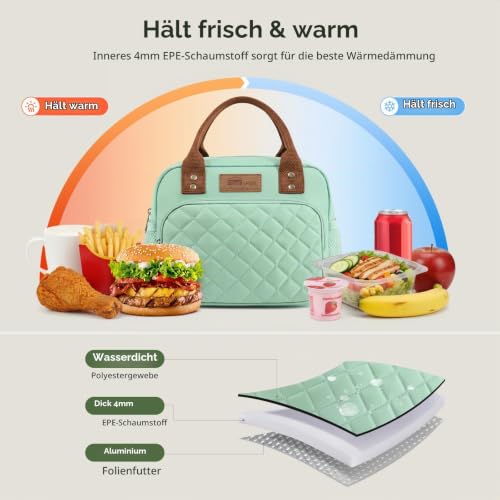 HOMESPON Kühltasche klein, Lunchbox, Isolierte Cooler Lunchtasche, grün – Ansicht 2