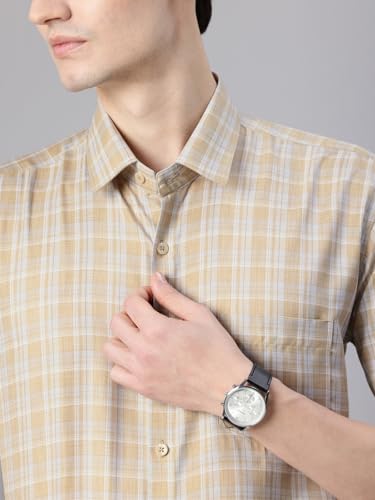 Image of Majestic Man Men's Pure Cotton Slim Fit Checkred Full Sleeve Classic Collar Everyday Formal Shirt