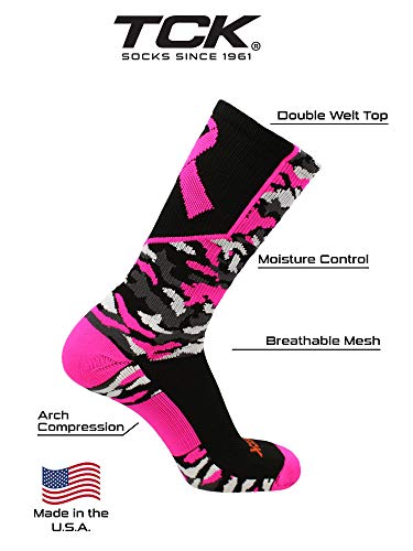 TCK Woodland Camo Breast Cancer Awareness Crew Socks4