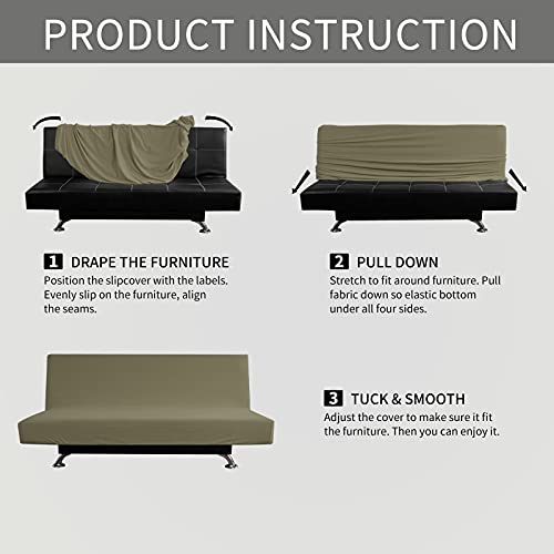 Image of Easy-Going Stretch Medium Futon Slipcover Armless Futon Cover Khaki | Sofa Bed Furniture Protector Without Armrests with Elastic Bottom for Kids, Soft Jacquard Machine Washable