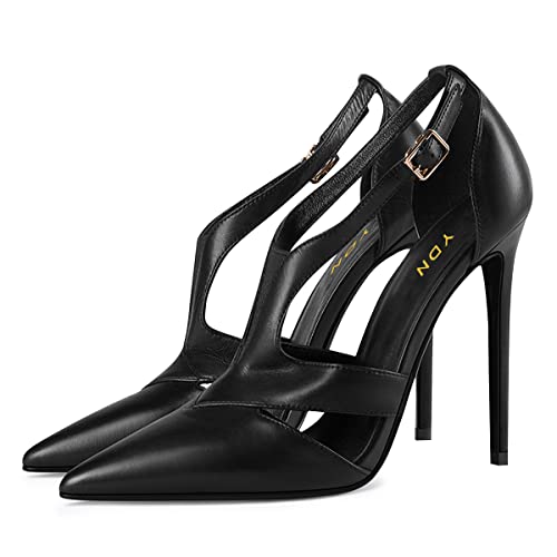 YDN Women Pointed Toe Stiletto High Heel Ankle Strap Cut Out T-Strap D'Orsay Dress Pumps Shoes Sexy Date Office Ladies Shoes Size 4-15 US