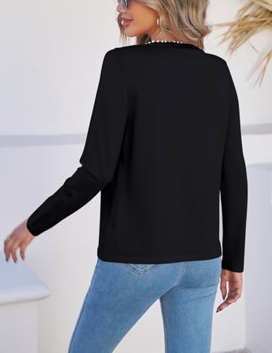 CiCiBird Women Lightweight Open Front Sweater Cardigan Pearls Trim Knit Jacket Trendy Long Sleeve Clothes Coatigan2