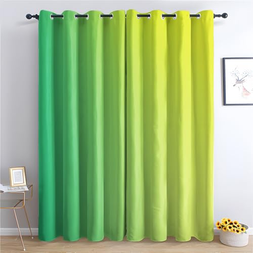 zcwl Green Yellow Ombre Curtains for Bedroom Living Room, Lime Green Patterned Blackout Curtains, Thermal Insulated Eyelet Curtain, 90 Drop Window Treatments Drapes, 66x90 Inch (W x L), 2 Panels