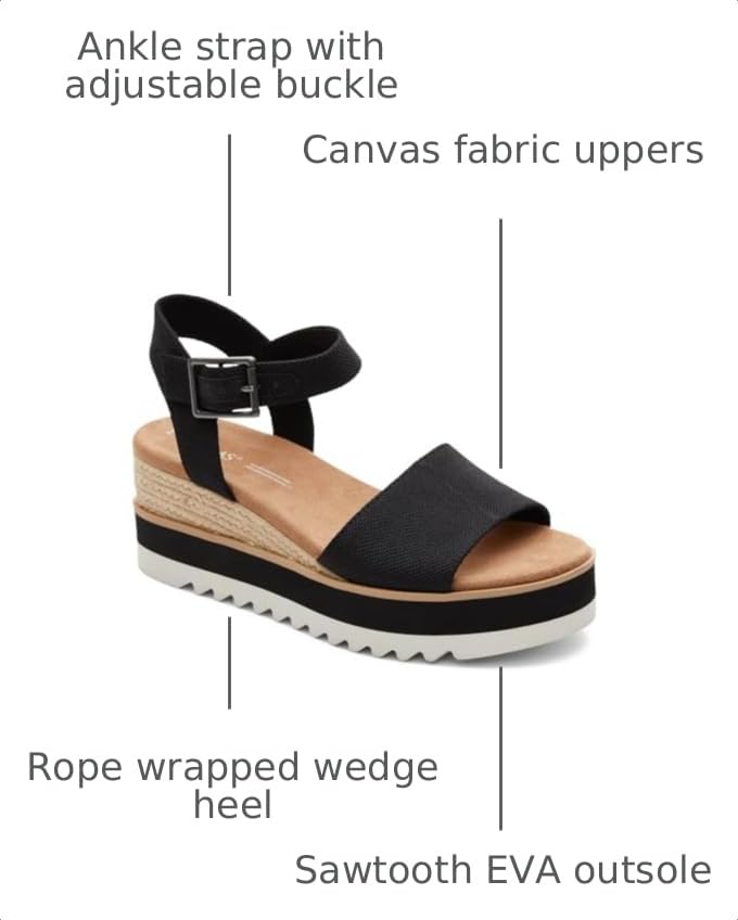 Image of TOMS Women's Diana Wedge Heel Sandal, Leather Upper, Rope-Wrapped Midsole, Adjustable Strap, Buckle, OrthoLite Insole