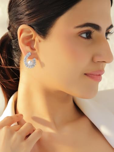 Image of Rubans Stud Earrings American Diamond Zirconia Stylish Jewellery Gift for Women & Girls