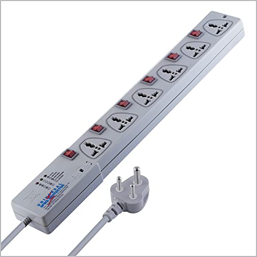 Image of MX Spike Protector Extension Board Individual Switch 6 Outlet International Sockets Extension Cord 5 Meter Multi Plug Socket Extension Power Strip for Home & Office (5 Amp)