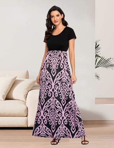 Image of Lacavocor Womens Short Sleeve Maxi Dresses Empire Waist Long Dress