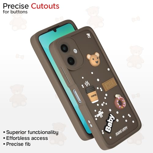 Image of Pikkme Bumper Case for Samsung Galaxy A06 | Cute Fun Cartoon 3D Bear Silicone Full Body Protection Back Cover (Brown)