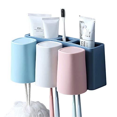 Toothbrush Holder, Wall Mounted Bathroom RV Accessories Organizer with 3 Cups for Electric Toothbrush Toothpaste Combs Razors Eyebrow Trimmers Facial Cleansers Storage