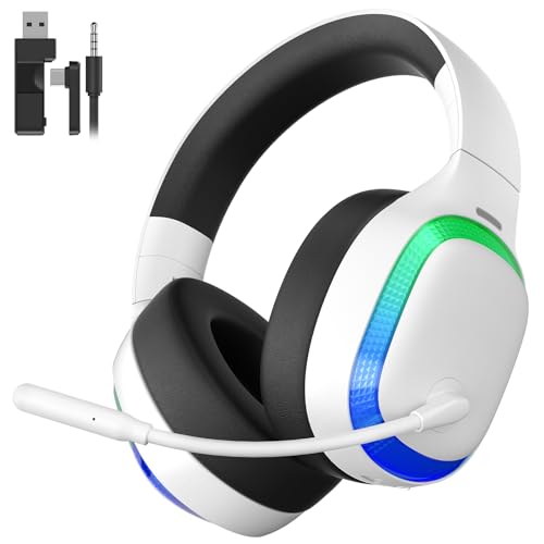 24Ghz-Wireless-Gaming-Headset-for-PS5-PS4-PC-Mac-Bluetooth-54-Gaming-Headphones-with-Noise-Canceling-Mic-70H-Battery-Surround-Sound-Lay-Flat-Foldable-RGB-White 2.4Ghz Wireless Gaming Headset for PS5, PS4, PC, Mac, Bluetooth 5.4 Gaming Headphones with Noise Canceling Mic, 70H Battery, Surround Sound, Lay-Flat & Foldable - RGB White - Image 1