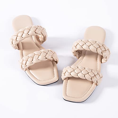 Image of Mtzyoa Women Flat Sandals Raffia Braided Summer Straw Dressy Casual Vacation Bohemian Cute Beach Comfy Slip On Slides