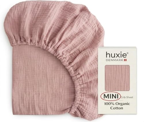 Image of Mini Crib Sheets - Organic Cotton Muslin Fitted MINI 24"x 38" Crib Sheet for Pack and Play - Ultra-Soft and Breathable for Girls (Mini Blush)