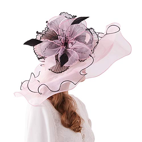 Go Mai Women Kentucky Derby Hat Organza Hats Two Wear Ways,Hat Flower Can Be Used As a Headwear, Light Pink, One Size - Thumbnail 7